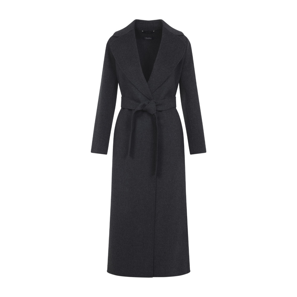 Max Mara Dark Grey Melange Poldo Wool Coat In Black