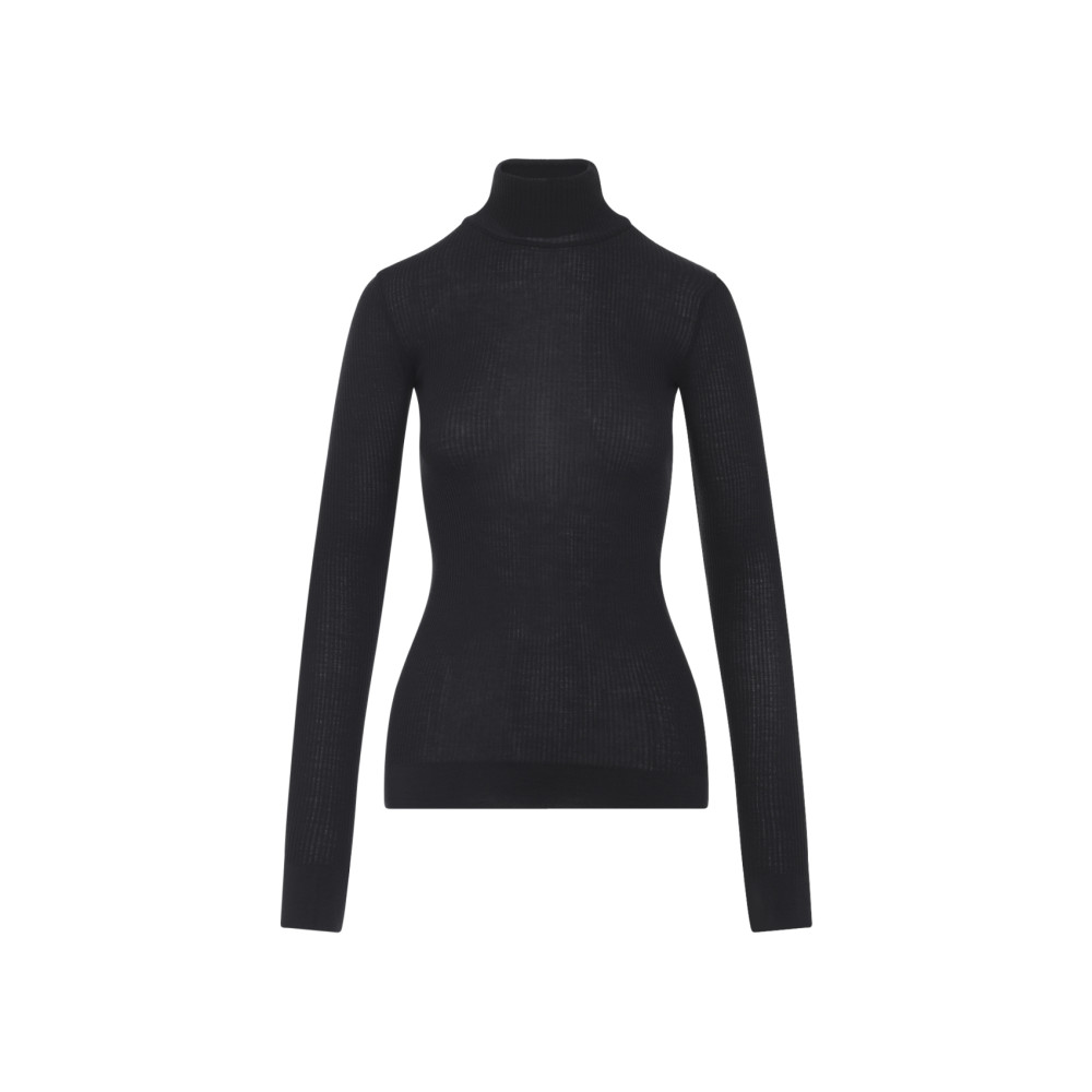 Lemaire Fitted Long-sleeve Black Wool Top In Black