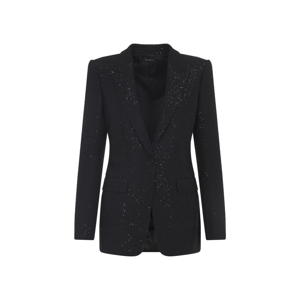 Tom Ford Sequined Wool Blend Crepe Single Breasted Jacket In Black