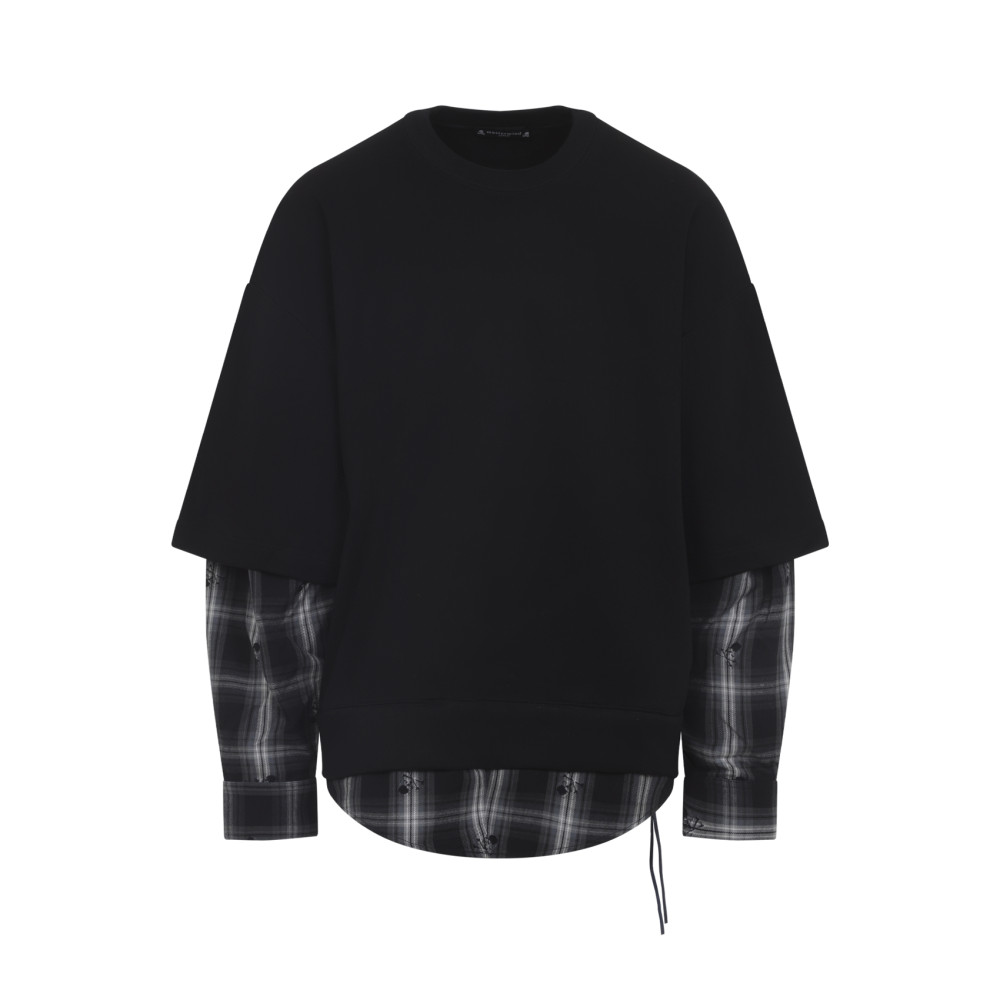 Mastermind Japan Multilayered Cotton Sweatshirt With Plaid Detail In Black