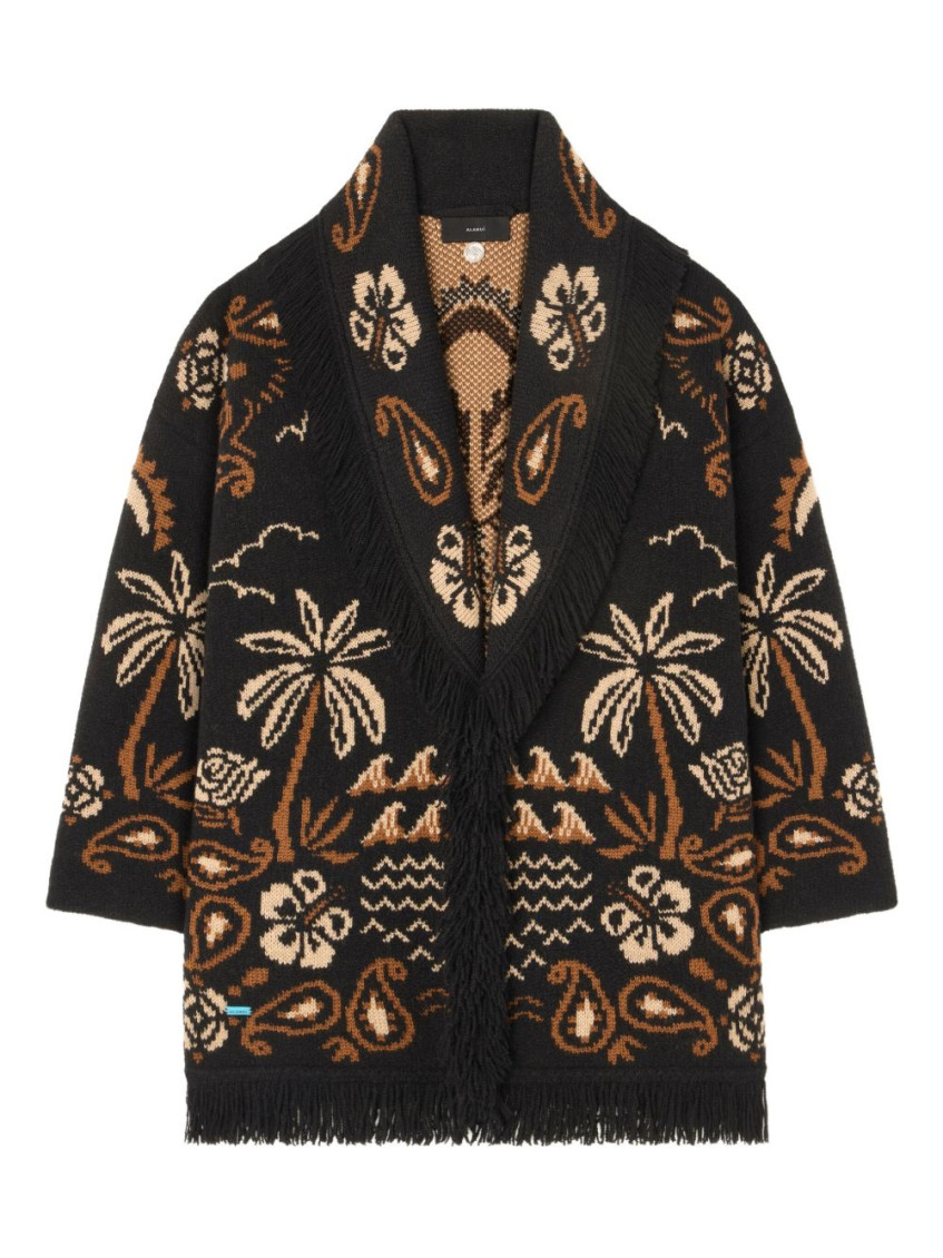 Alanui Glimpse Of Eden Wool And Cashmere Cardigan In Black