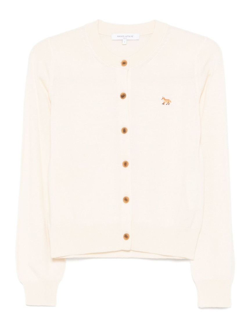 Maison Kitsuné Profile Fox-embroidered Button Cardigan In White