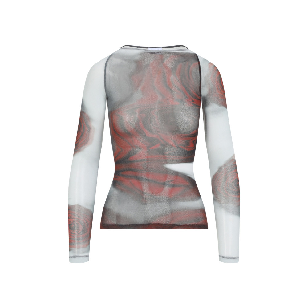 Jean Paul Gaultier Women Blurry Roses Medaillon Print Mesh Boat Neck Top In Multi