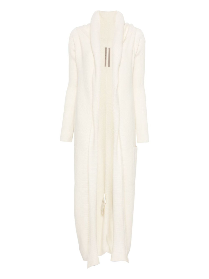 Rick Owens White Knitted Long Cardigan