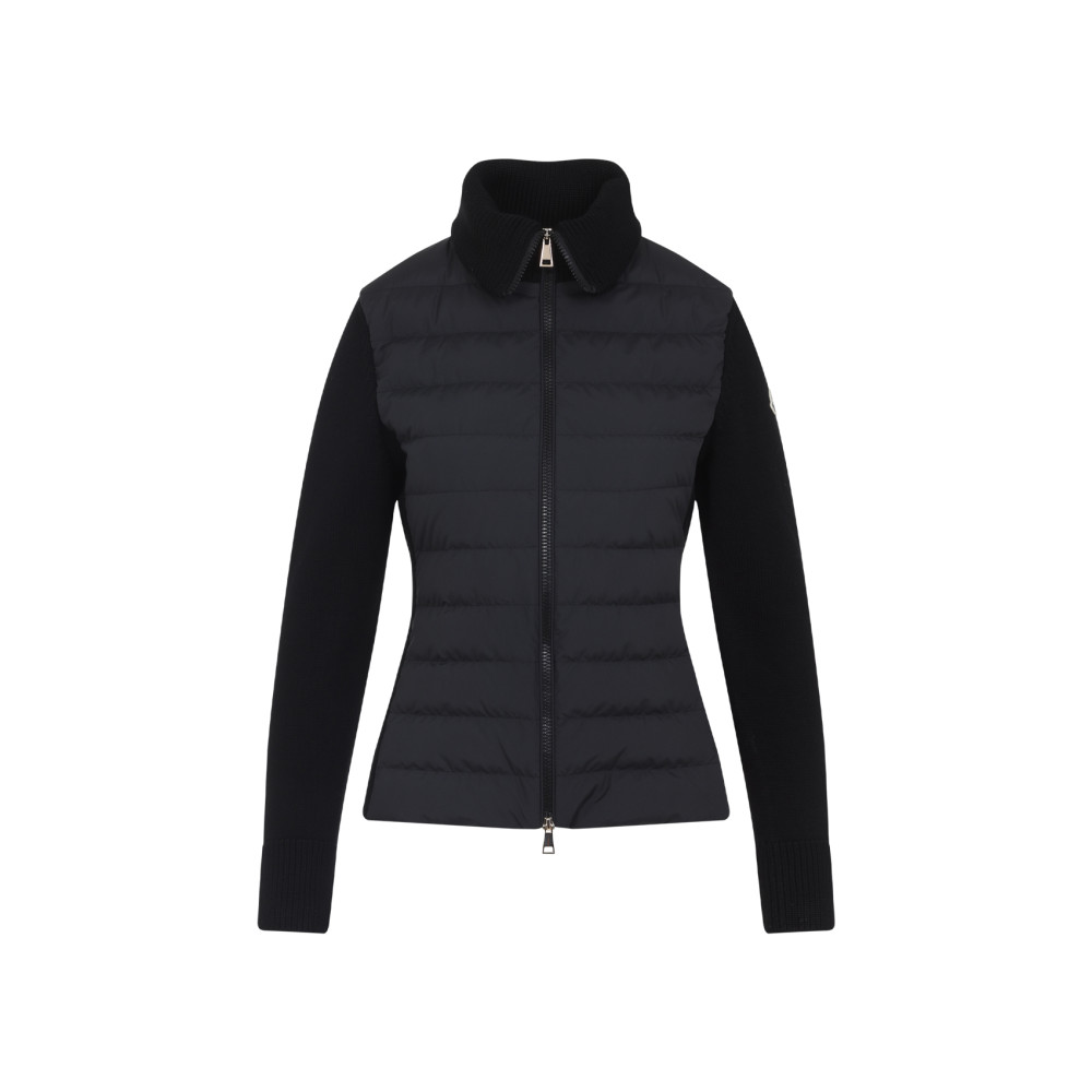 Moncler Padded Wool Zip-up Cardigan In Black