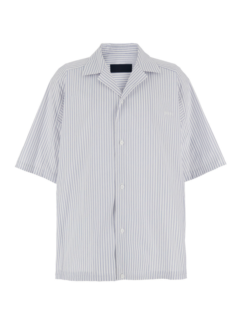 Juunj Blue Bowling Shirt With Cuban Collar And All-over Striped Motif In Blue