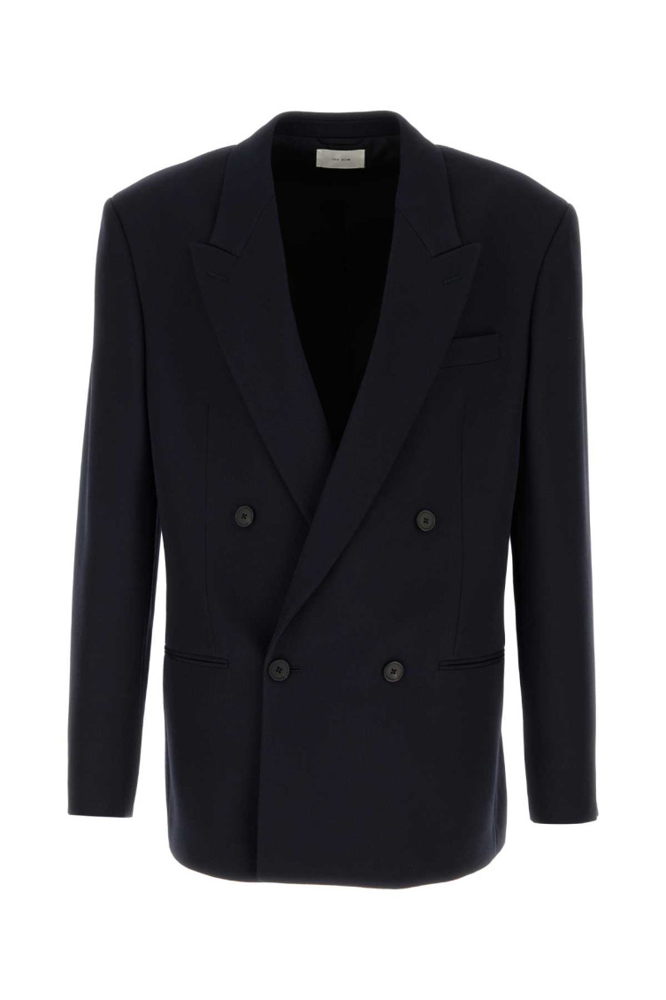 The Row Donnes Double-breasted Wool Blazer In Navy Blue