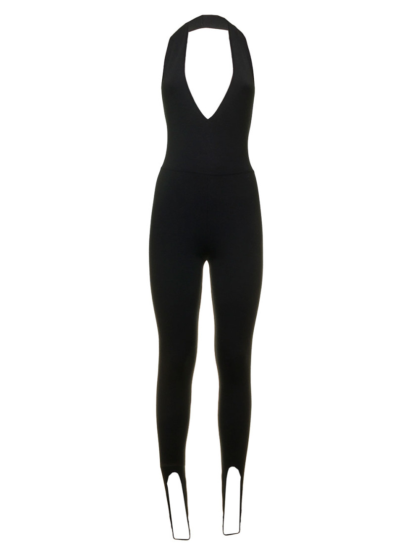 Shop Saint Laurent Black Halterneck Open-back Jumpsuit