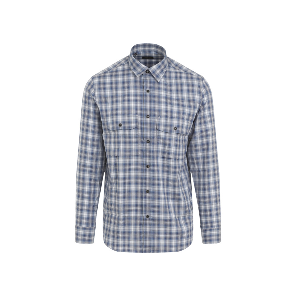 Brioni Checked Long-sleeved Shirt In Light Blue