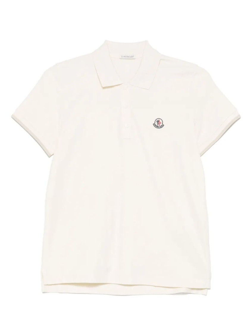 Moncler Logo Patch Cotton Pique Polo Shirt Clothing In White