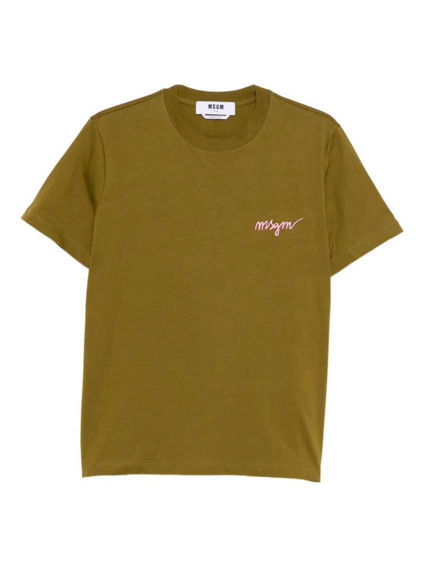 Msgm Logo-embroidered Cotton T-shirt Clothing In Green