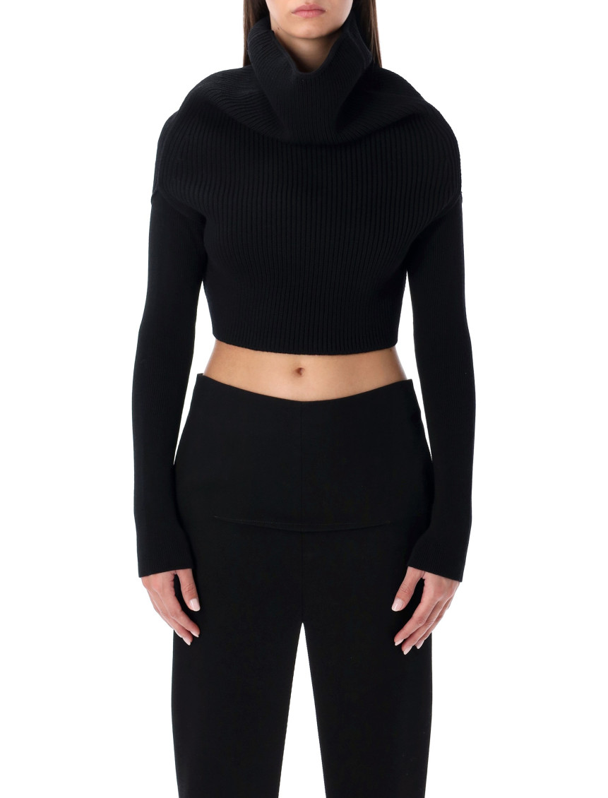 Rick Owens Black Cropped Knit Sweater for Women Online USA at