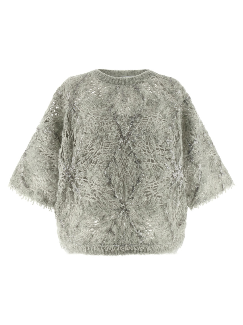 Brunello Cucinelli Grey Sequin Sweater In Gray