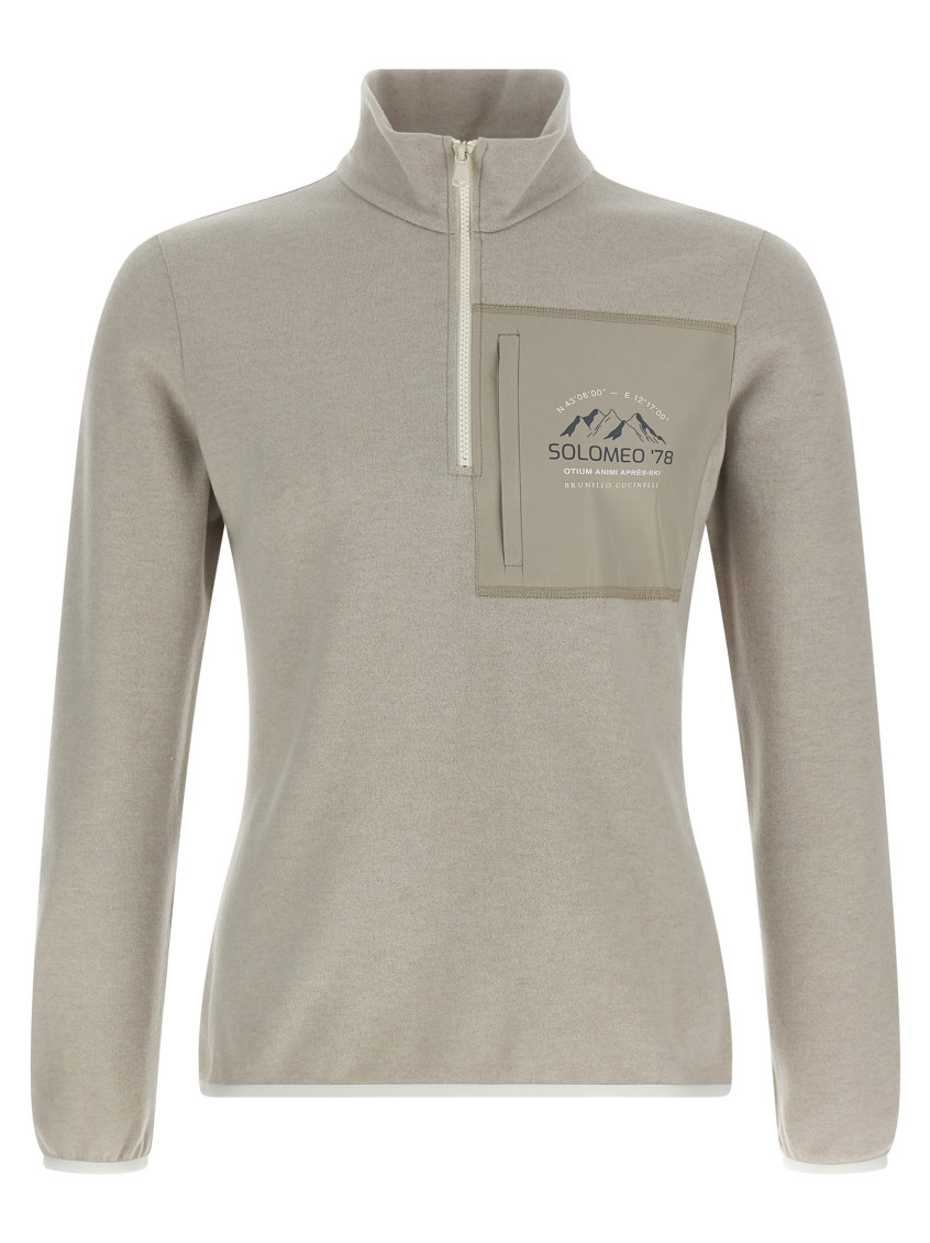 Brunello Cucinelli Beige Solid Turtleneck Sweater In Gray