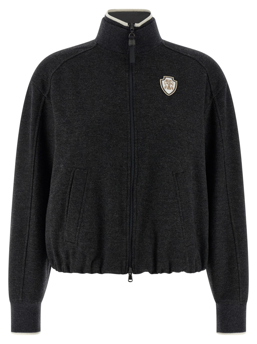Brunello Cucinelli Dark Grey Heraldic Coat Of Arms Sweatshirt In Black