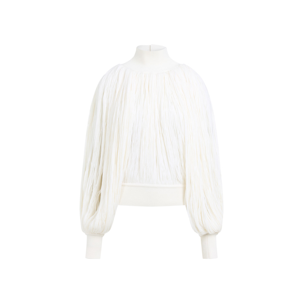 Alaïa Fringed Yarn Knit Merino Wool Top In White