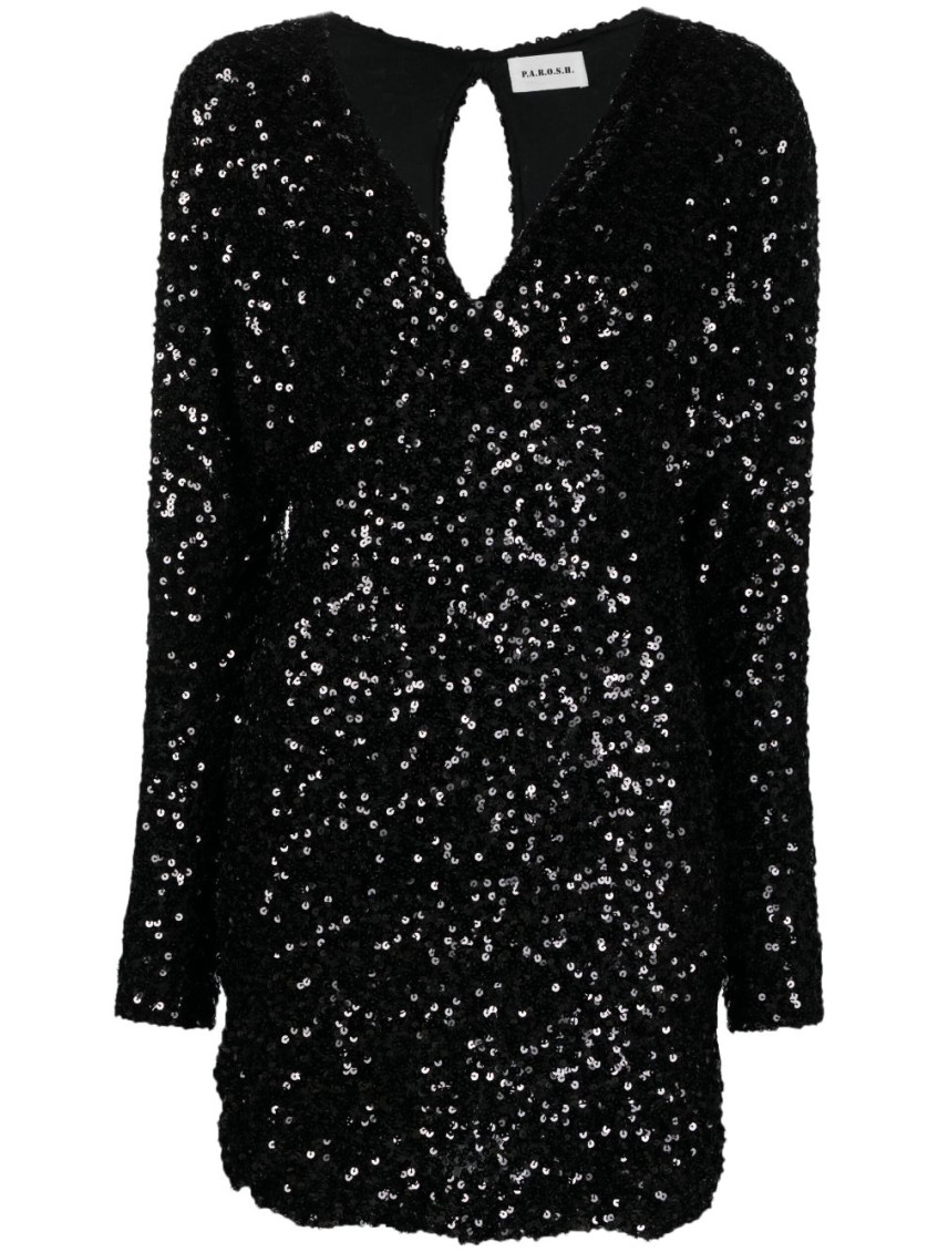P.a.r.o.s.h Sequin-embellished Minidress Keyhole Detail In Black