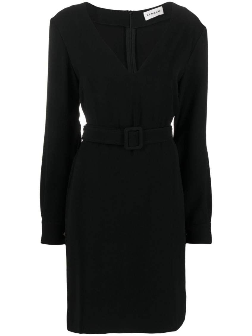 P.a.r.o.s.h Belted V-neck Above-knee Minidress In Black