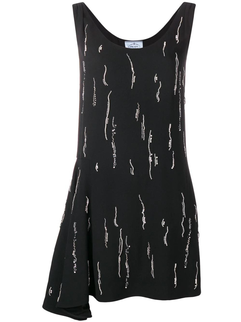 Prada Embellished Asymmetric Dress In Black