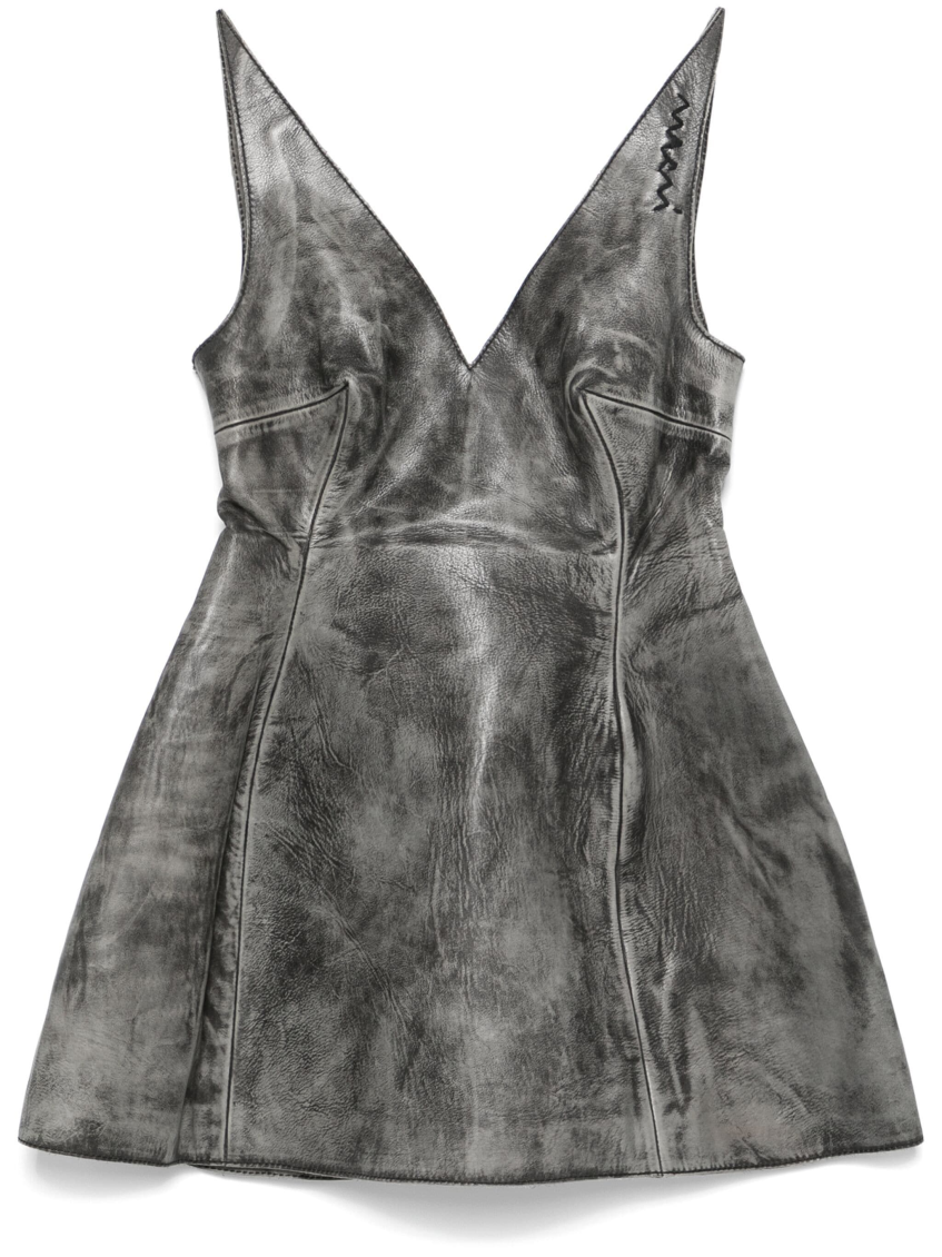Marni Washed Leather Mini Flared Dress In Dark Grey