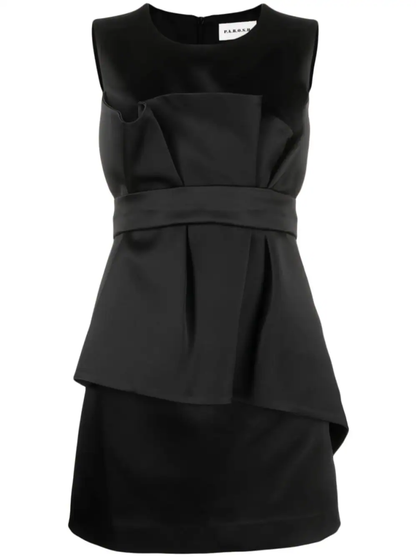 P.a.r.o.s.h Satin Belted Sleveless Minidress In Black
