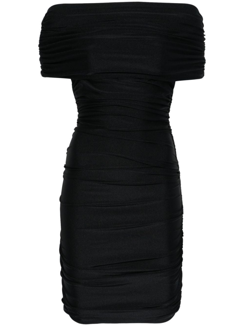 Coperni Pleated Mini Dress With Ruched Bodice In Black
