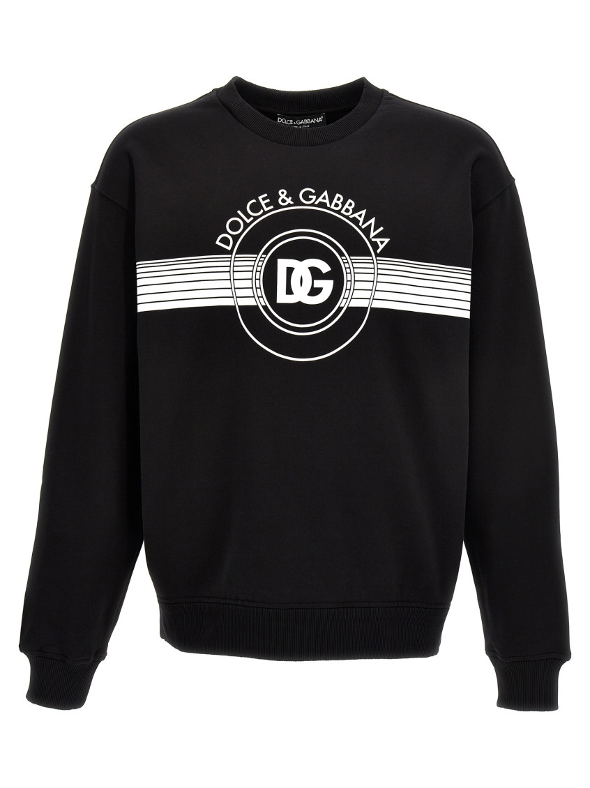 Dolce & Gabbana Logo-print Long-sleeved Cotton Sweatshirt In Blackwhite