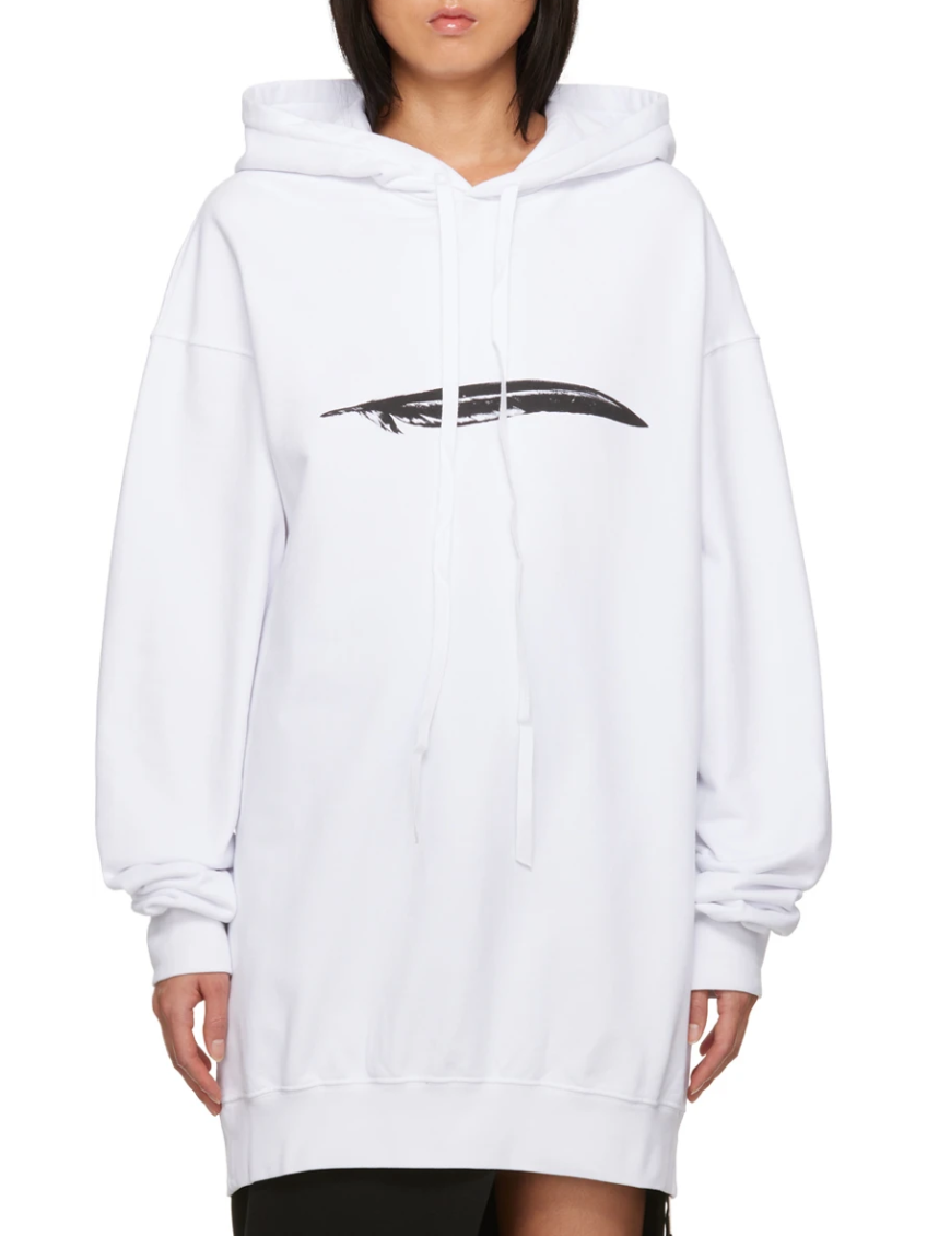 Ann Demeulemeester Annemarie Feather Printed Hoodie In White