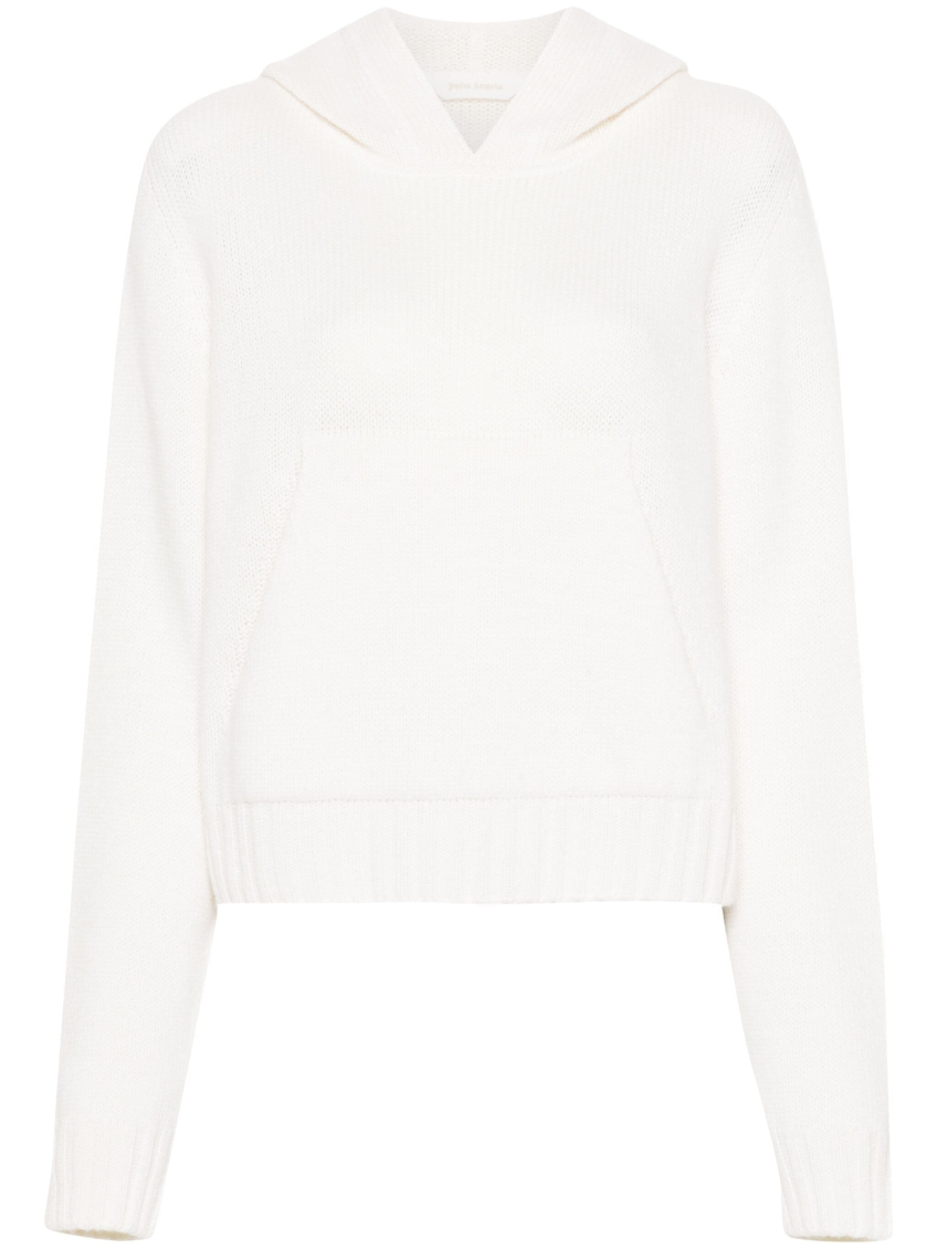 Palm Angels Curved Logo Knitted Hoodie In White