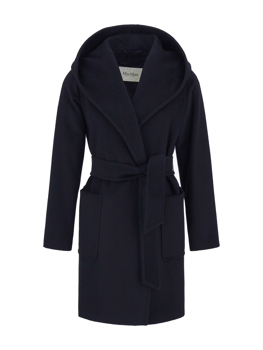 Max Mara Navy Blue Rialto Camel Wool Robe Coat In Navy Blue
