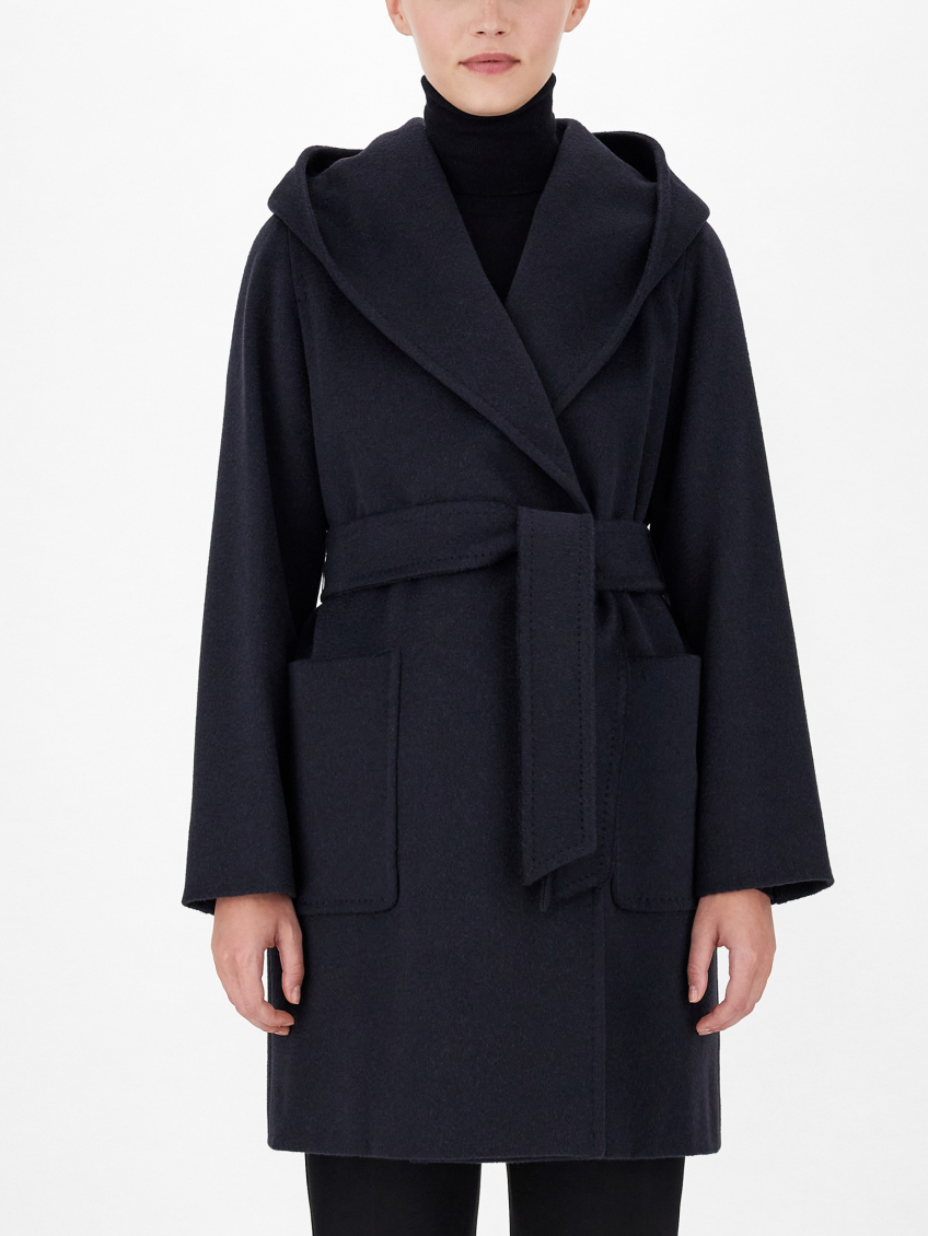Max Mara RIALTO フード付コート ネイビー Max Mara Navy Blue Rialto Wool Robe Coat for Women Online USA at