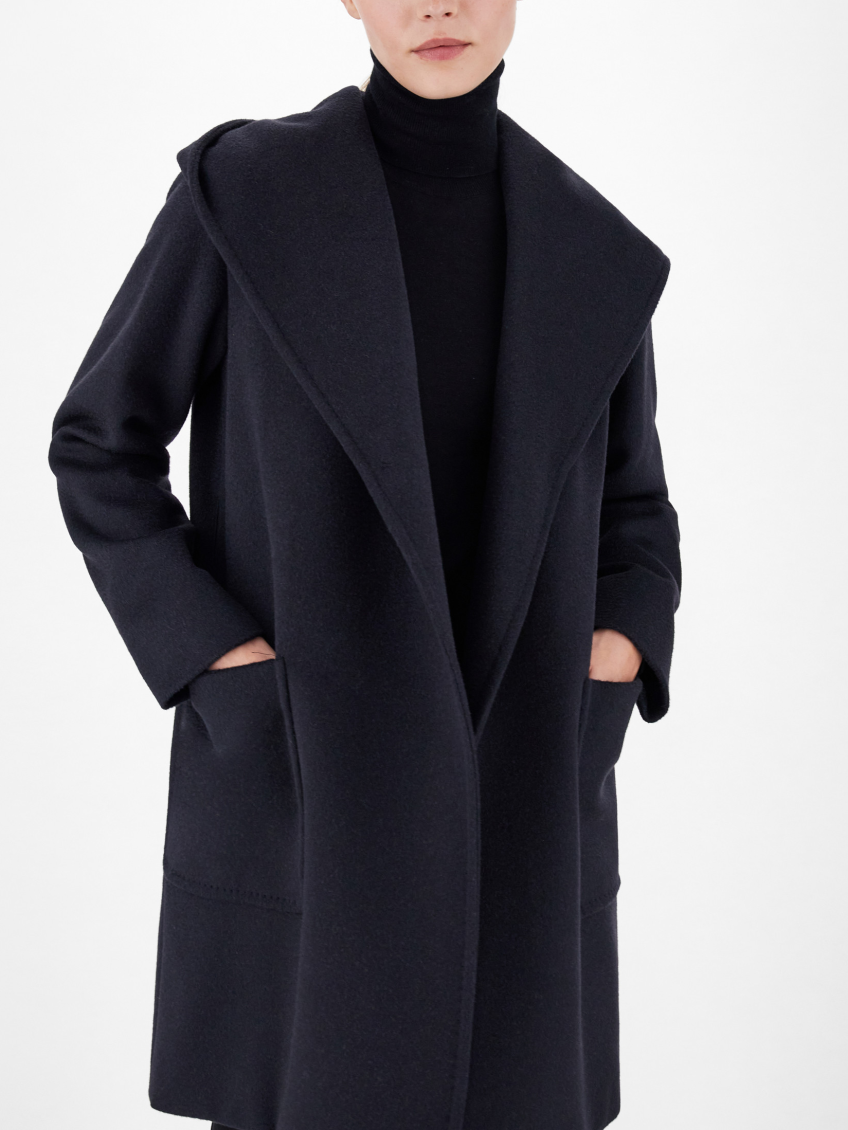 Max Mara RIALTO フード付コート ネイビー Max Mara Navy Blue Rialto Wool Robe Coat for Women Online USA at