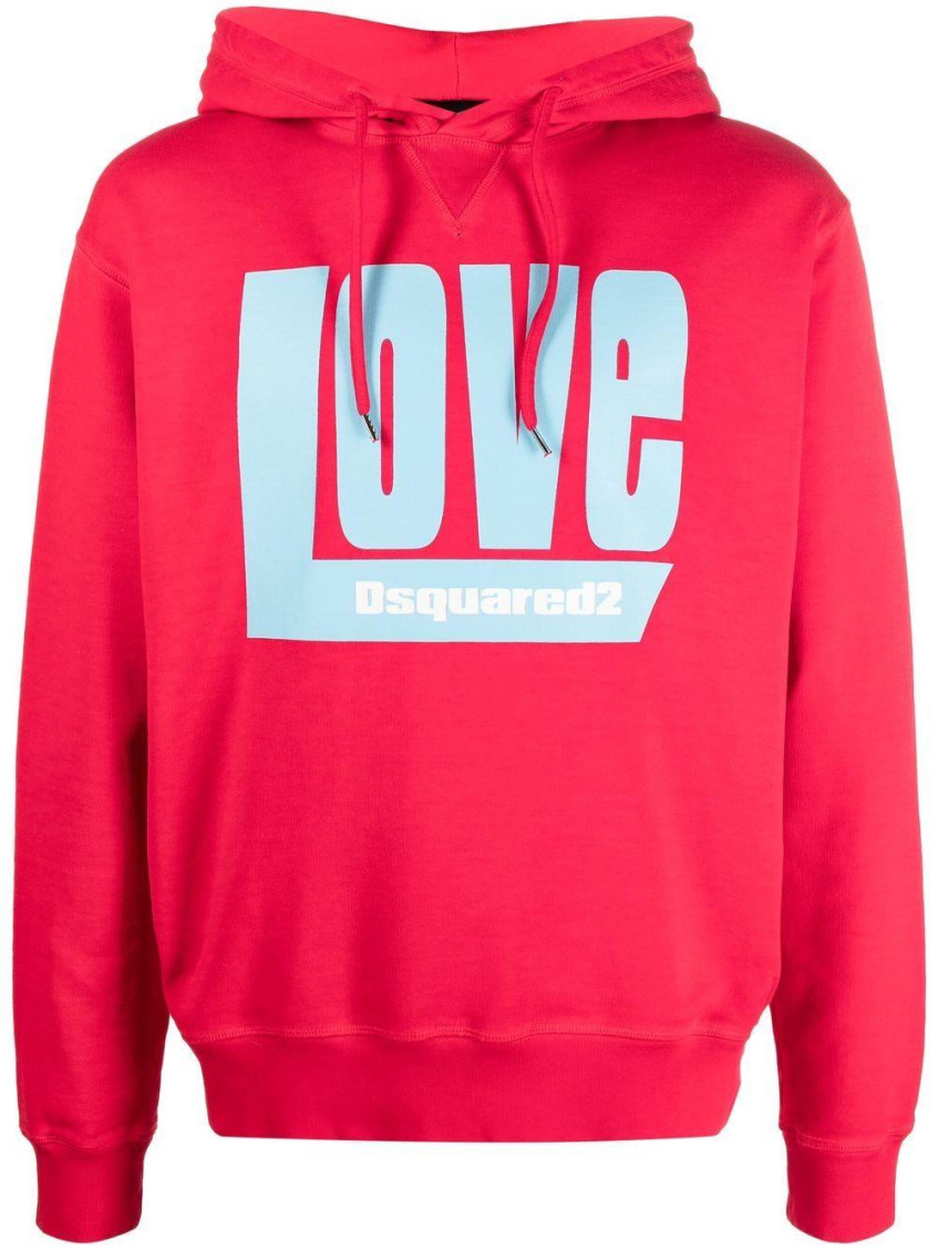 Dsquared2 Logo-print Drawstring Hood Hoodie In Red