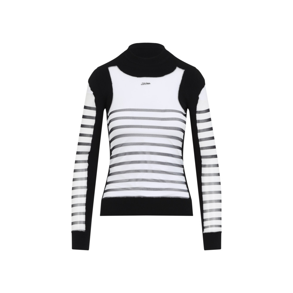 Jean Paul Gaultier Printed 'mariniere' Knit Pullover In Blackwhite