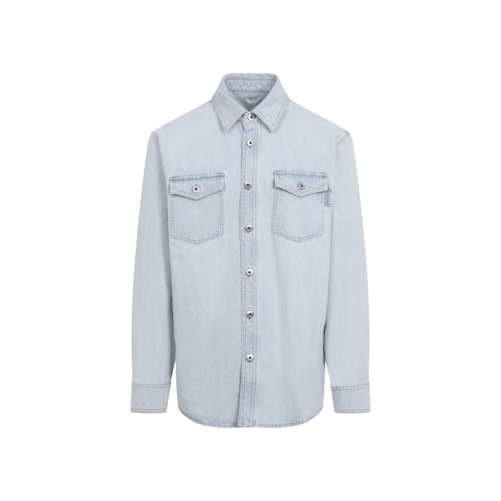 Bottega Veneta Light Washed Denim Shirt With Snap Buttons In Light Blue