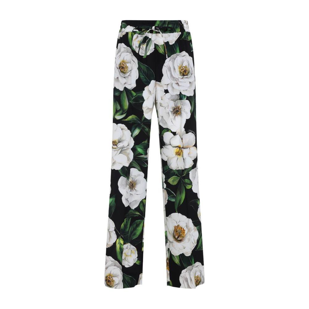 Dolce & Gabbana Black Silk Pants With Floral Pattern In Black