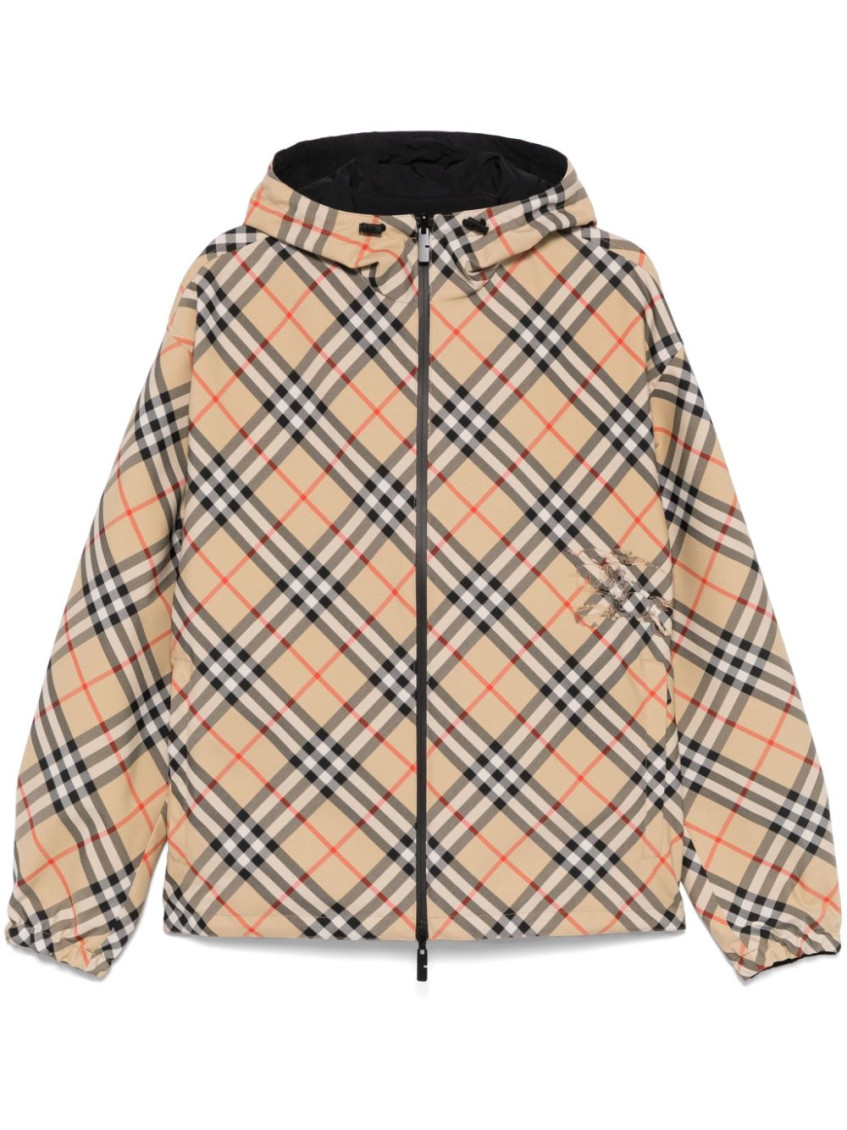 Burberry Traditional Check Nylon Jacket With Ekd Detail In Burgundy