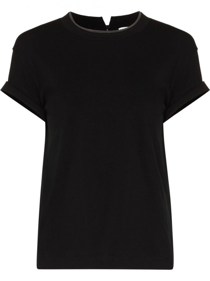 Brunello Cucinelli Short-sleeved T-shirt With Rolled Sleeves And Keyhole Detail In Black