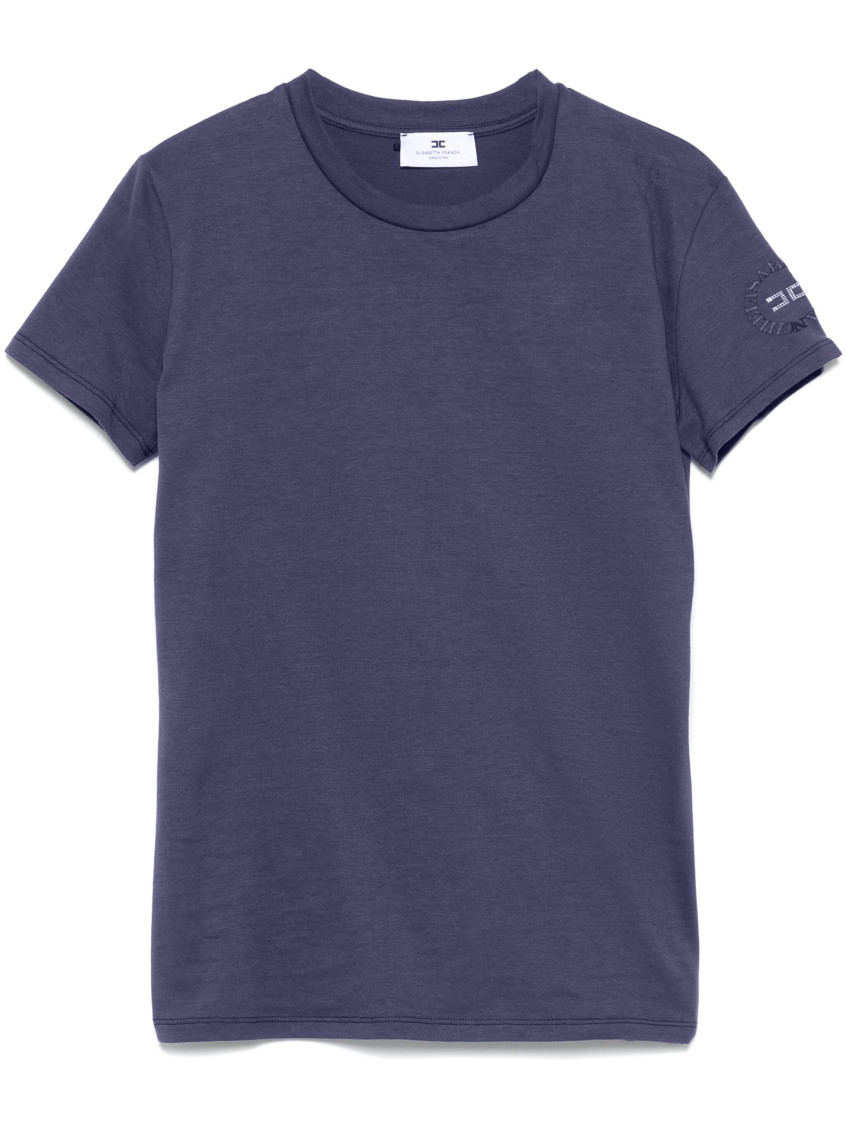 Elisabetta Franchi Crew Neck Logo T-shirt With Soft Fabric In Navy Blue