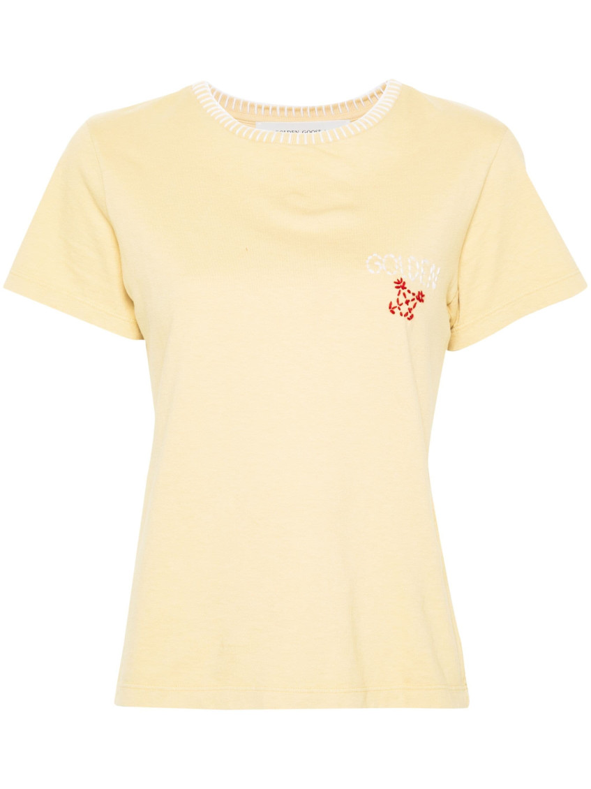Golden Goose Doris Crew Neck T-shirt With Whipstitch Trim In Light Yellow