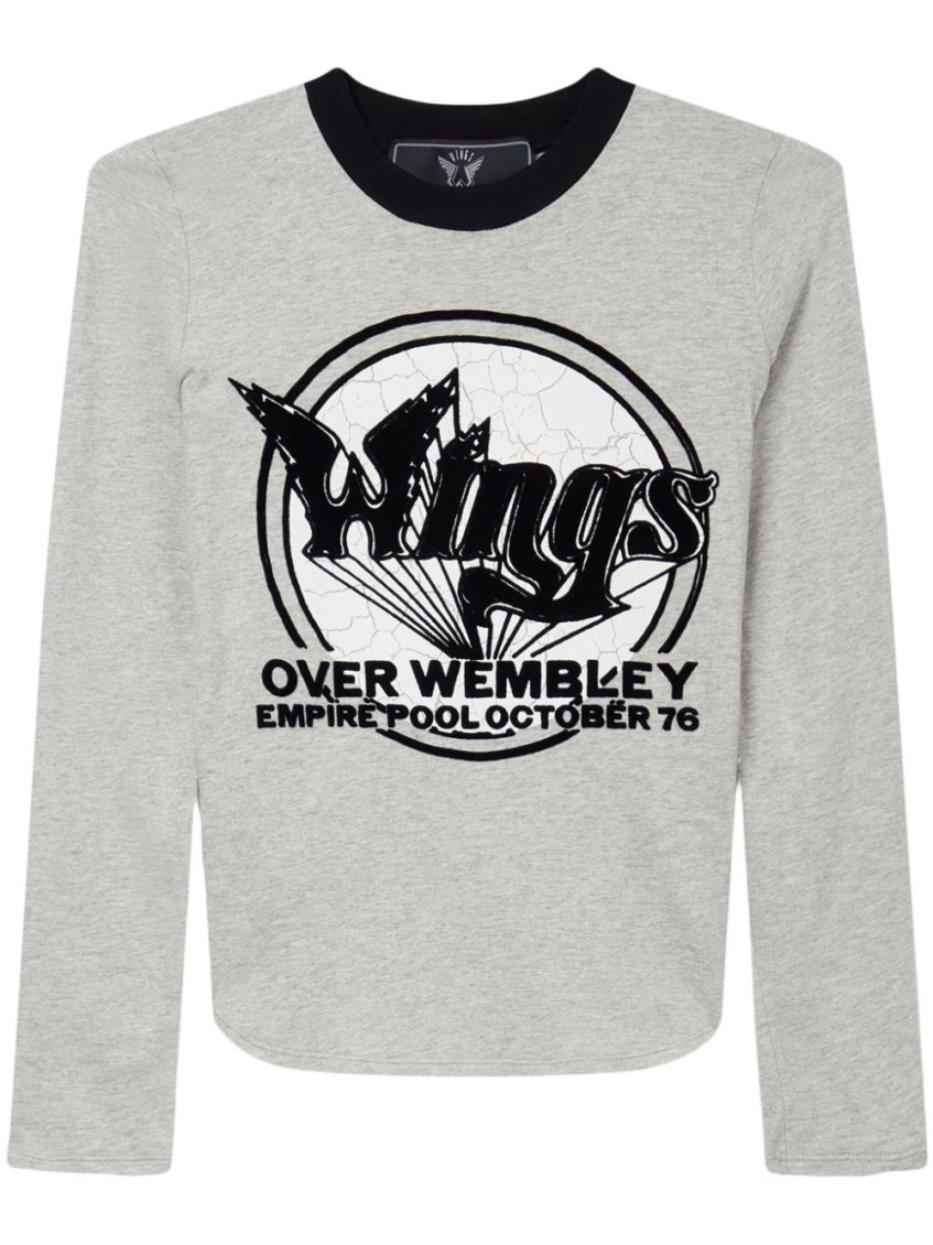 Stella Mccartney Wings Graphic Long-sleeved Cotton Top In Light Grey