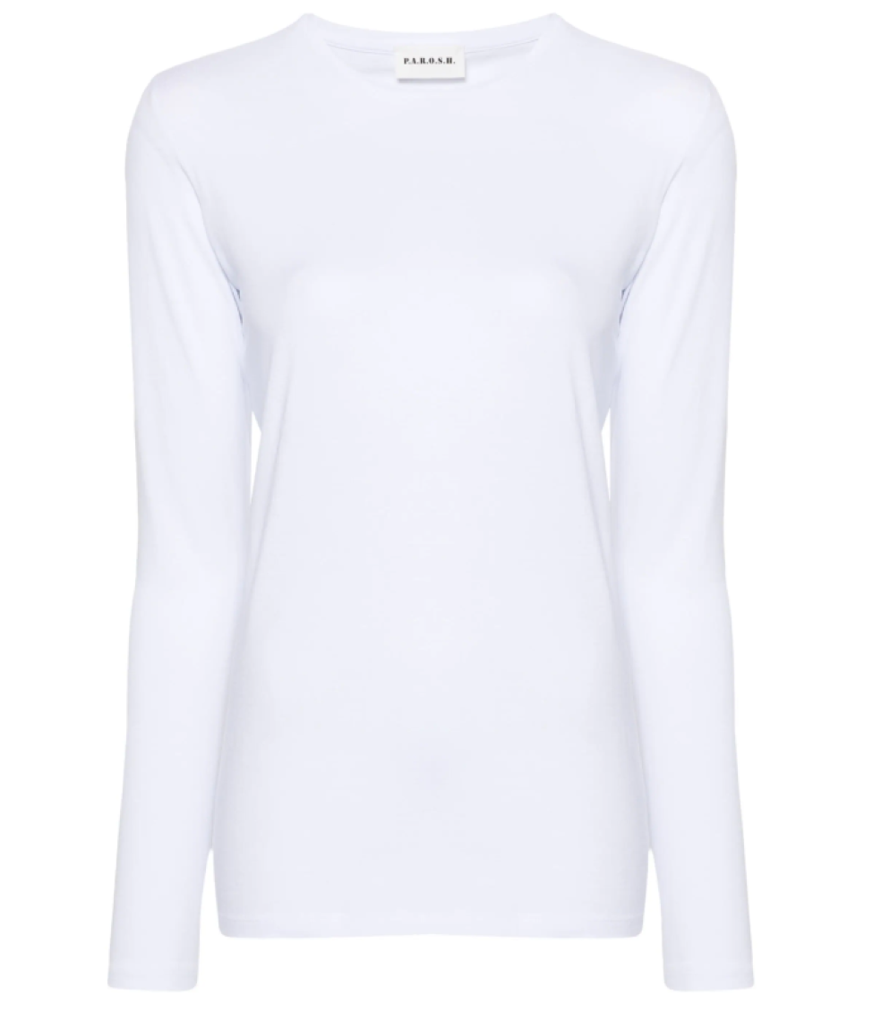 P.a.r.o.s.h Lightweight Cotton Blend Crew-neck Long-sleeved T-shirt In White