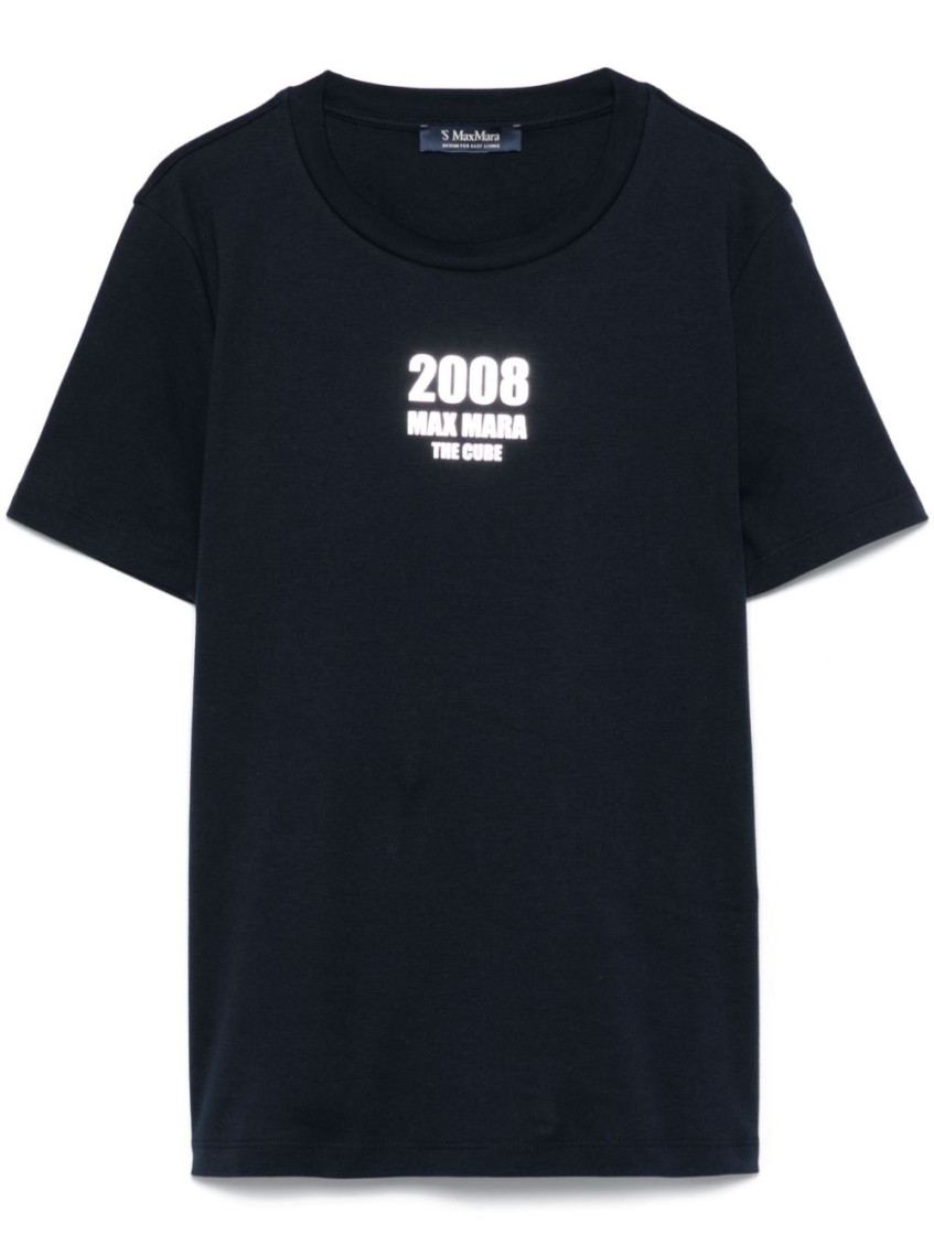 Max Mara Navy Blue Classic Logo T-shirt In Navy Blue