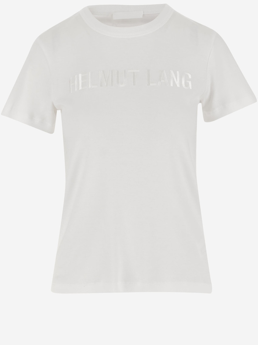 Helmut Lang Transparent Chiffon Logo T-shirt With Crew Neck In White