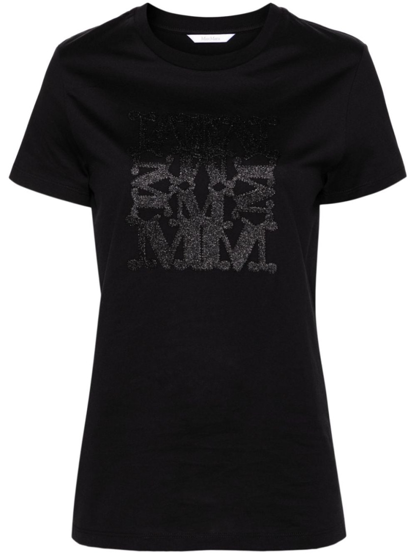 Max Mara Graphic Print Short Sleeve Round Neck Top In Black