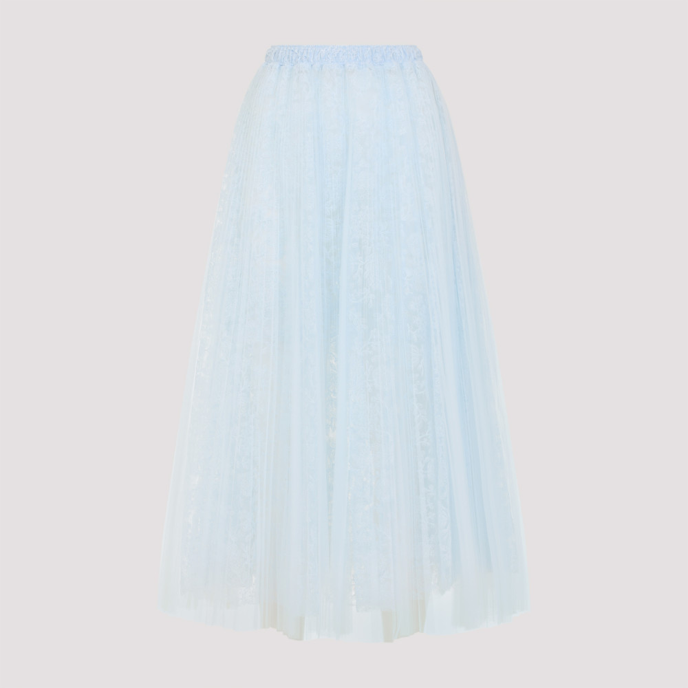 Ermanno Scervino Lace Overlay Flared Midi Skirt In Light Blue