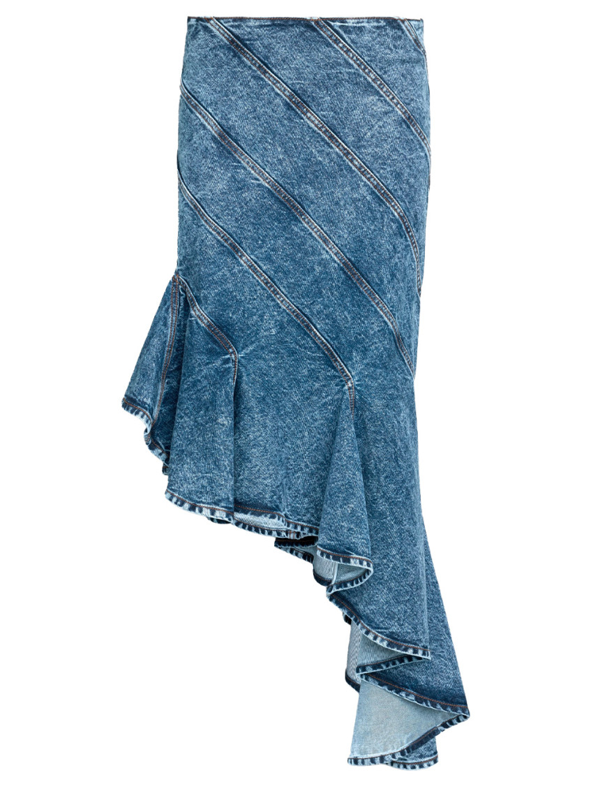 Alaïa Spiral Design Denim Midi Skirt With Hem In Blue