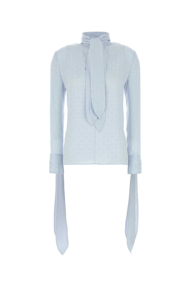 Givenchy Silk Blouse With Bow Detail And High Neck In Light Blue