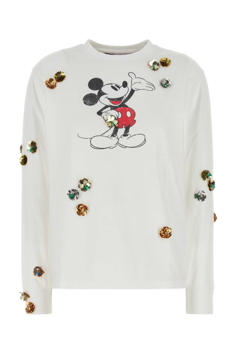 Coperni Cotton Mickey T-shirt With Embellishments And Graphic Print In White