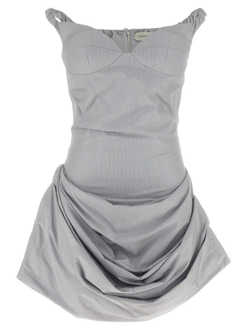 Magda Butrym Off-the-shoulder Mini Dress With Ruffled Straps In Grey